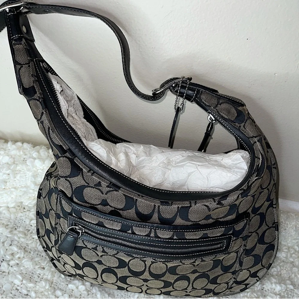 Coach Signature Black and Tan Hobo Bag